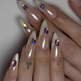 24pcs/Set Long White French with Crystal Rhinestones Press-On Nails