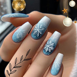 24pcs/Set Christmas White Snowflake with Blue Gradient Press-On Nails