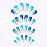 24pcs/Set Christmas White Snowflake with Blue Gradient Press-On Nails