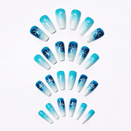 24pcs/Set Christmas White Snowflake with Blue Gradient Press-On Nails