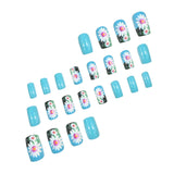 24pcs/Set Pure Blue Minimalist White Sunflower Press-On Nails