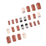 24pcs/Set Brown & White Plaid Press-On Nails