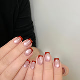 24pcs/Set Short Pink French Cat's Eye Press On Nails