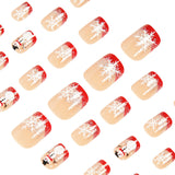 24pcs/Set Short Red French Christmas with Snowman & Snowflake Press On Nails