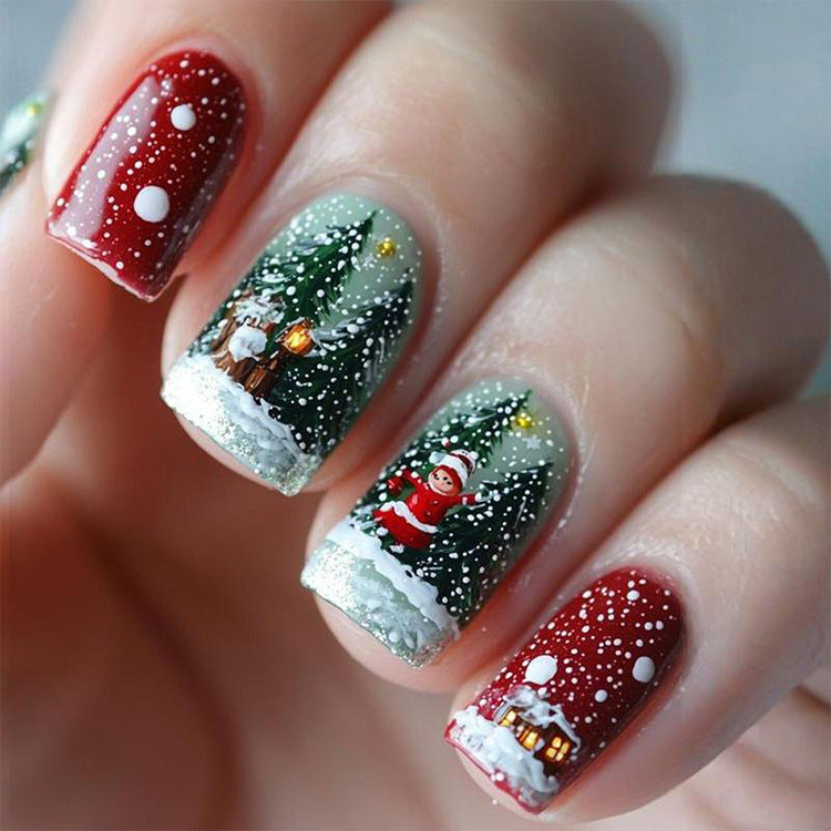 24pcs/Set Christmas Snowscape with Igloo Press-On Nails
