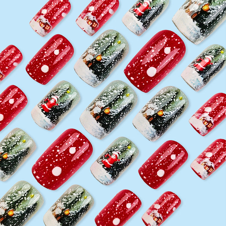 24pcs/Set Christmas Snowscape with Igloo Press-On Nails
