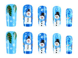 24pcs/Set Snowflake Christmas Tree Snowman in Blue Press-On Nails