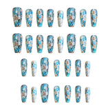 24pcs/Set Blue Background with White Flowers Press-On Nails