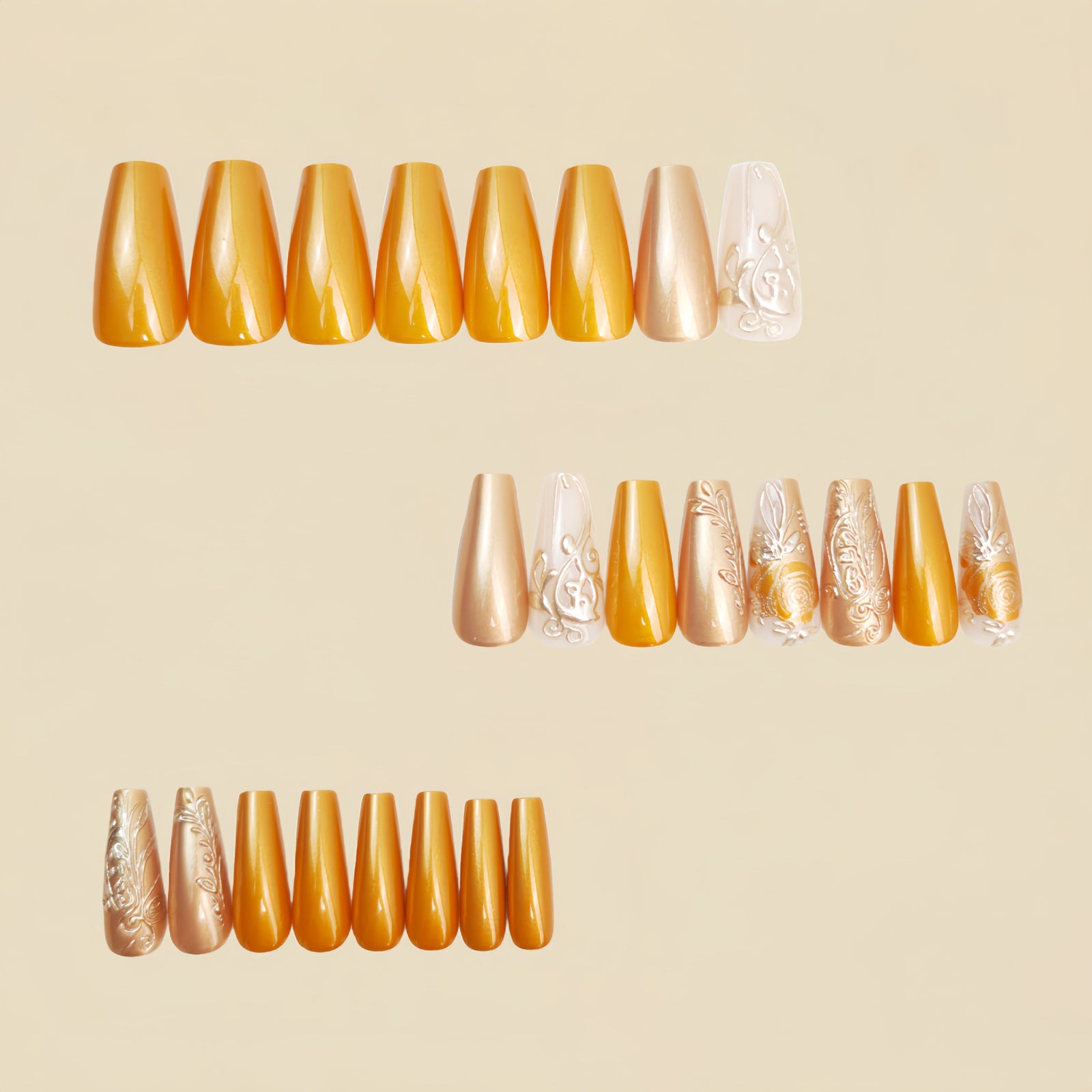 24pcs/Set Gold 3D Floral Press-On Nails