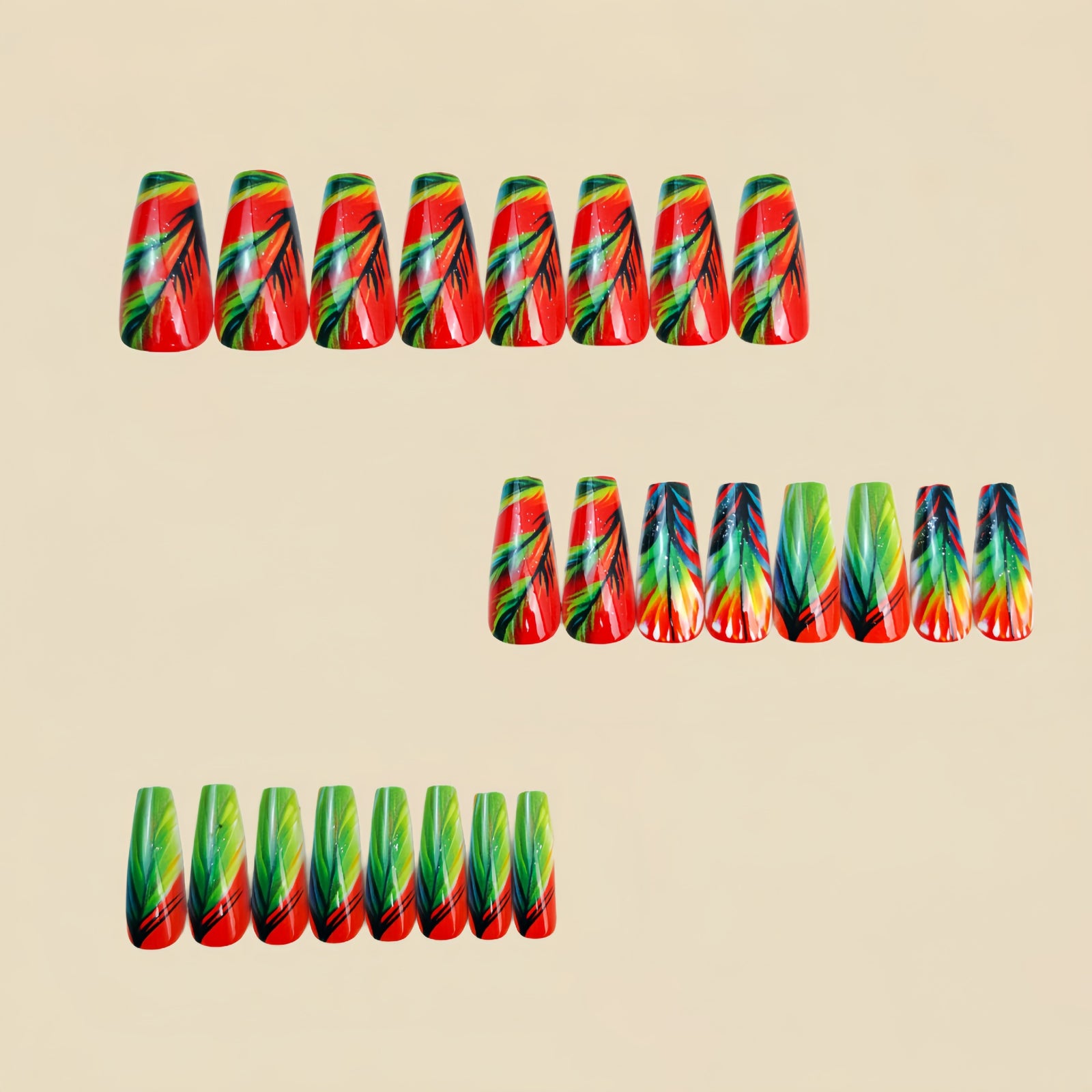 24pcs/Set Green Plant Stripes Press-On Nails