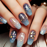24pcs/Set Multicolor Blurred Stripe with Stars & Moon Press-On Nails