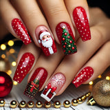 24pcs/Set Christmas Red Series: Santa, Tree & Snowflake Press-On Nails