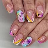24pcs/Set Valentine's Rainbow Ombré Heart Press-On Nails