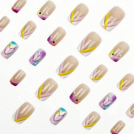 24pcs/Set Valentine's Rainbow Ombré Heart Press-On Nails