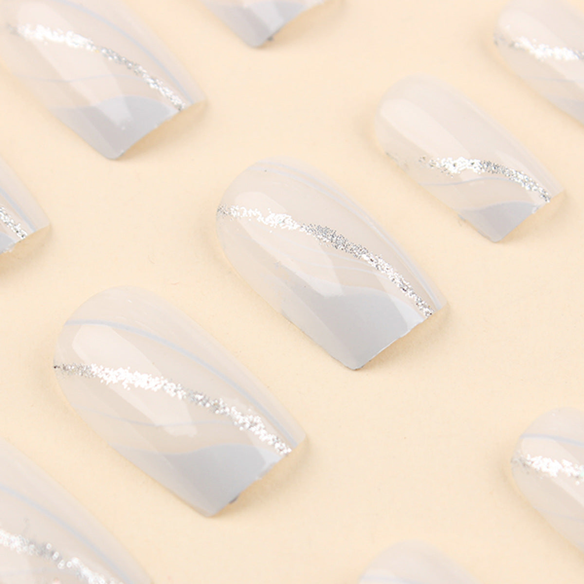 24pcs/Set Gray-White Line Press-On Nails