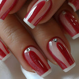 24pcs/Set Wine Red Base with Solitaire Diamond French Press-On Nails