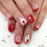 24pcs/Set Short Minimalist Snowflake & Fawn Christmas Press-On Nails
