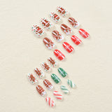 24pcs/Set Christmas Holly, Gingerbread Man & Chocolate House Press-On Nails