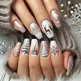 24pcs/Set Christmas Reindeer, Snowflake & Forest Press-On Nails