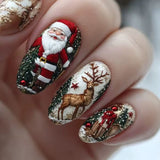 24pcs/Set Christmas Santa & Reindeer Press-On Nails