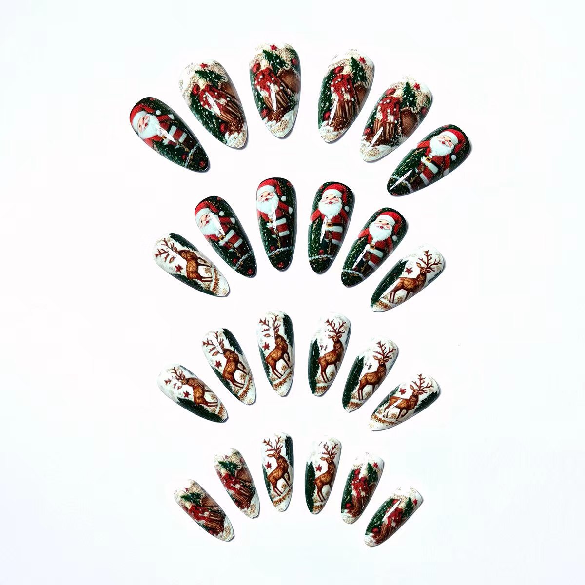 24pcs/Set Christmas Santa & Reindeer Press-On Nails
