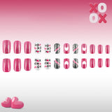 24pcs/Set Short Valentine Heart with Silver Glitter Press On Nails