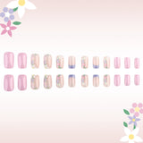 24pcs/Set Simple Pink Floral Polka Dot French Style Press-On Nails