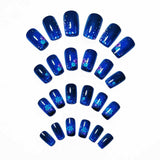 24pcs/Set Navy Blue Polka Dot Floral Pattern Press-On Nails