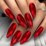 24pcs/Set 3D Geometric Cat's Eye in Red/Deep Purple/Yellow/Pink Press-On Nails