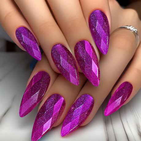24pcs/Set 3D Geometric Cat's Eye in Red/Deep Purple/Yellow/Pink Press-On Nails