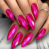 24pcs/Set 3D Geometric Cat's Eye in Red/Deep Purple/Yellow/Pink Press-On Nails