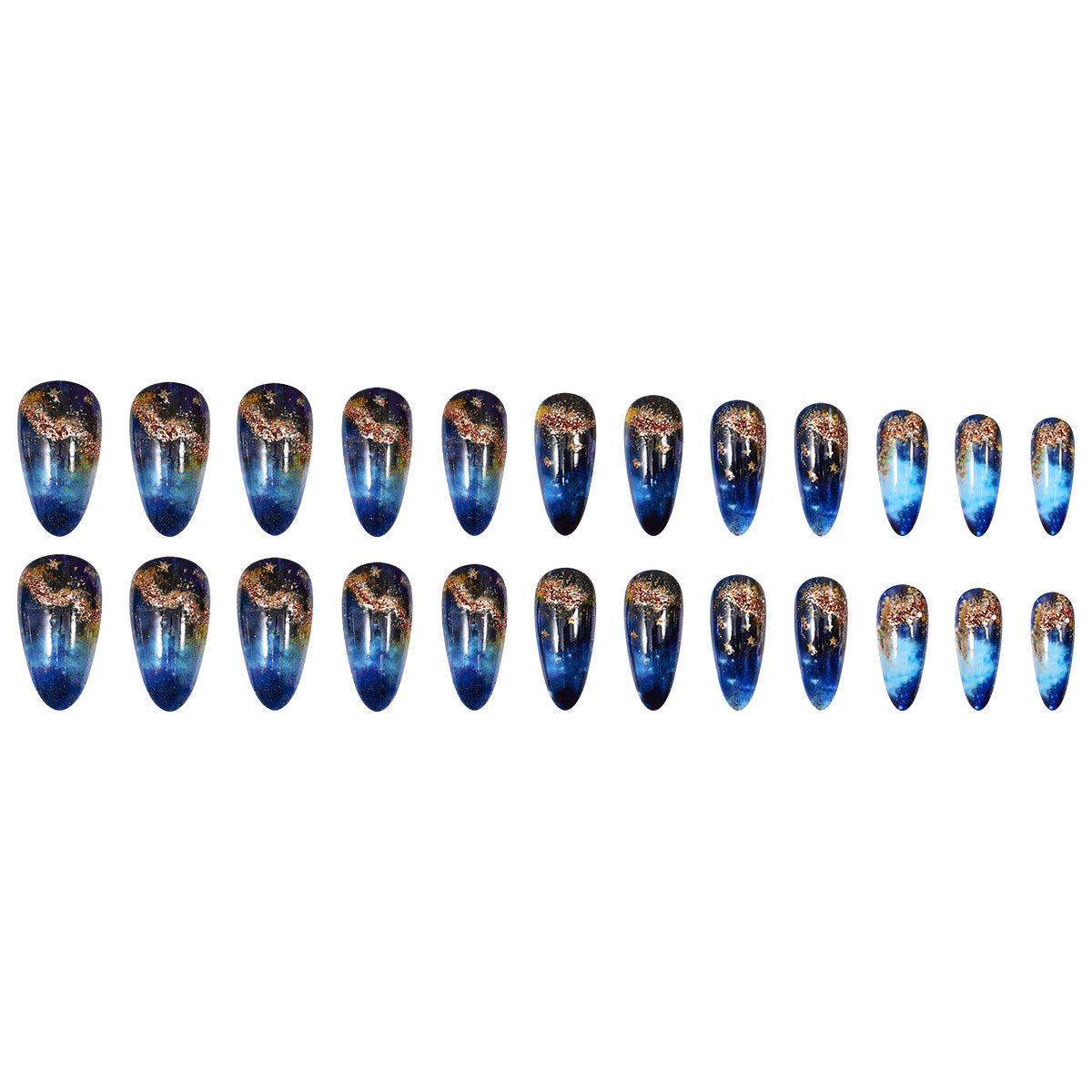 24pcs/Set Blue Dreamy Starry Sky Press-On Nails