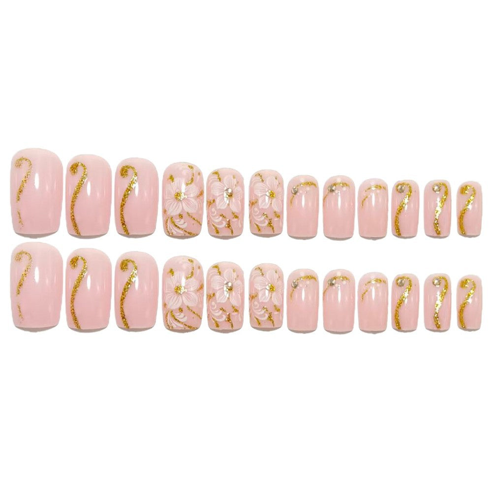 24pcs/Set Blurred Brown Floral French Tip Press-On Nails