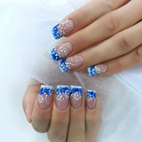 24pcs/Set Christmas Blue Ombré French with White Snowflakes Press-On Nails