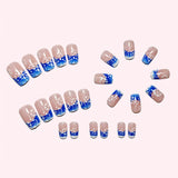 24pcs/Set Christmas Blue Ombré French with White Snowflakes Press-On Nails