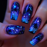 24pcs/Set Coconut Shadow, Starry River & Blue Star Illusion Night Press-On Nails