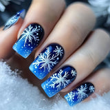 24pcs/Set Christmas Blue Gradient Snowflakes Press-On Nails