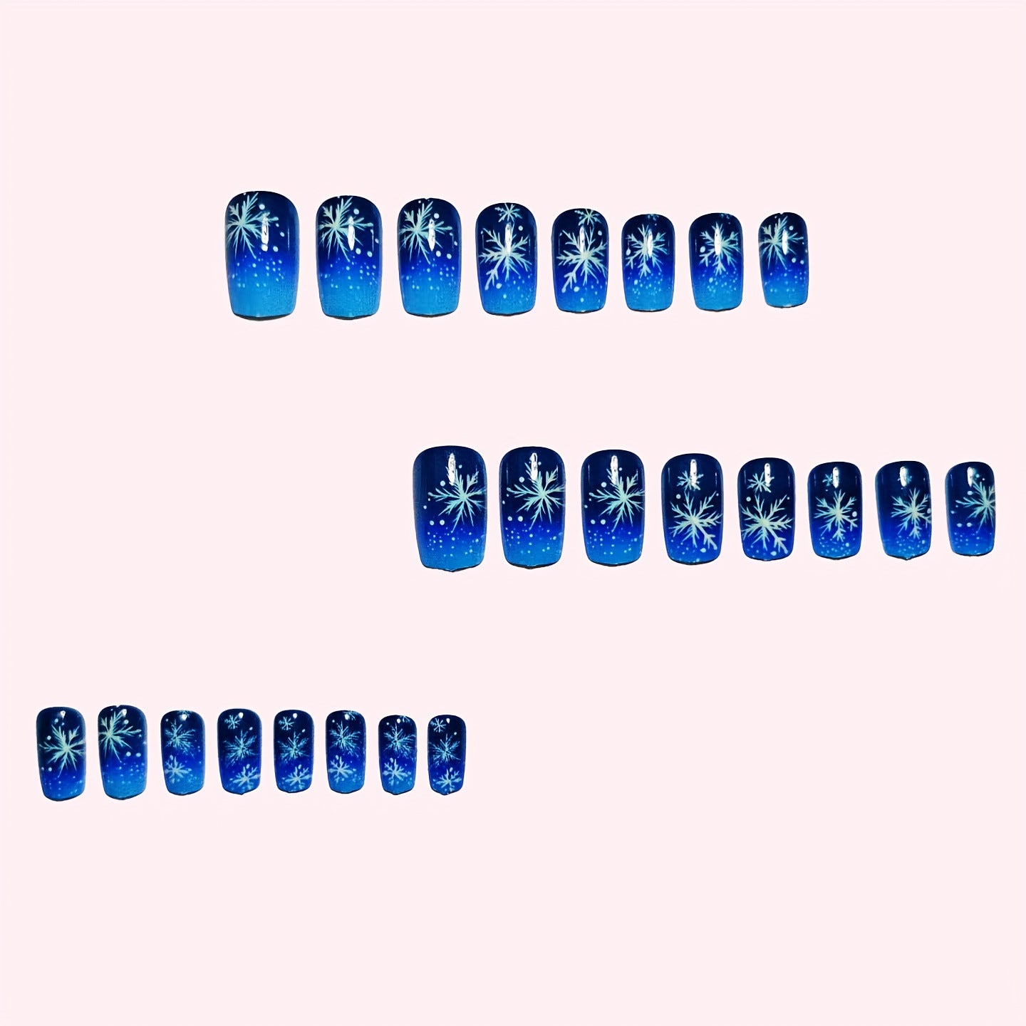 24pcs/Set Christmas Blue Gradient Snowflakes Press-On Nails