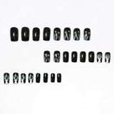 24pcs/Set Christmas Black Background with White Snowflakes & Reindeer Press-On Nails