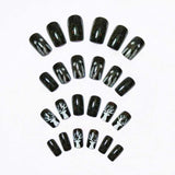 24pcs/Set Christmas Black Background with White Snowflakes & Reindeer Press-On Nails