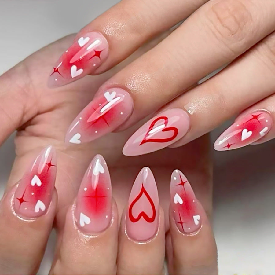 24pcs/Set Valentine's Blush Ombré Heart & Starry Glimmer Press-On Nails