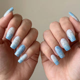 24pcs/Set Icy Blue Clear Tone with Silver Glitter Lines Press-On Nails