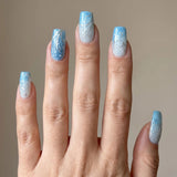 24pcs/Set Icy Blue Clear Tone with Silver Glitter Lines Press-On Nails
