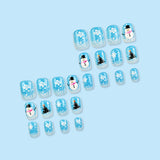 24pcs/Set Christmas 3D Snowman, Snowflake & Tree in Blue Press-On Nails