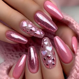 24pcs/Set Pink Valentine's Heart Press-On Nails