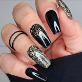 24pcs/Set Black & Gold Glitter Gradient Press-On Nails