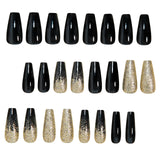 24pcs/Set Black & Gold Glitter Gradient Press-On Nails