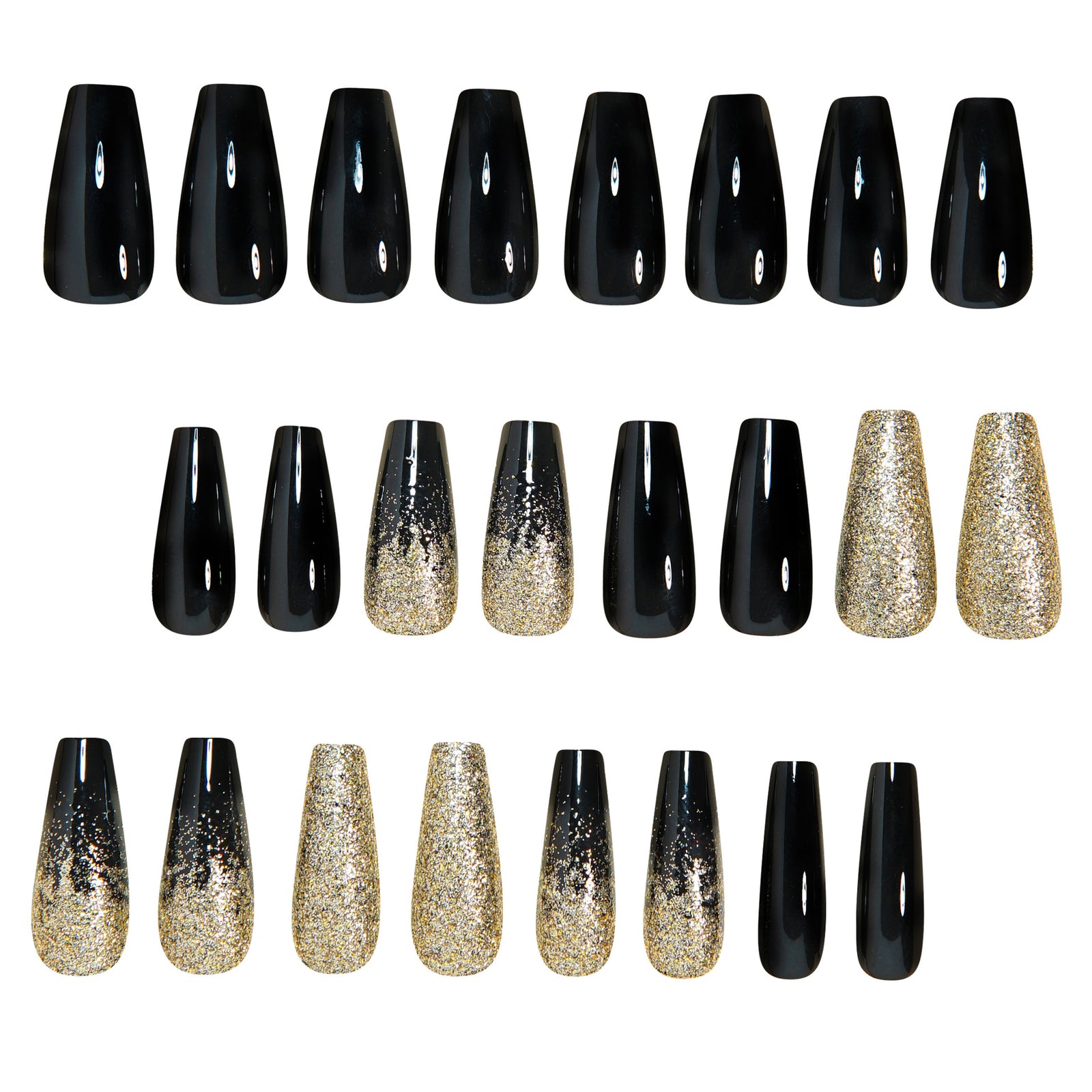 24pcs/Set Black & Gold Glitter Gradient Press-On Nails