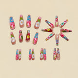24pcs/Set Pink Flowers Press-On Nails