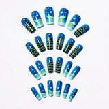 24pcs/Set Blue Background with Green Christmas Tree Press-On Nails